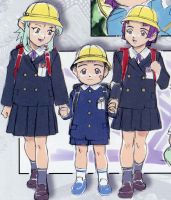 Ryoko and Ayeka's daughters and Seina's son going to school
